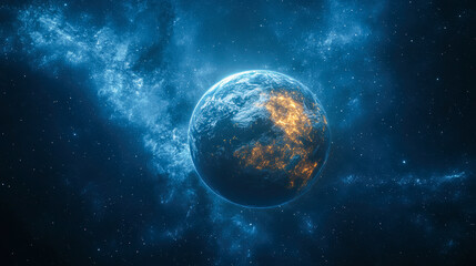 Obraz premium Planet Earth with glowing city lights in outer space