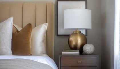 Modern Bedroom Decor Featuring Neutral Tones And Gold Accents