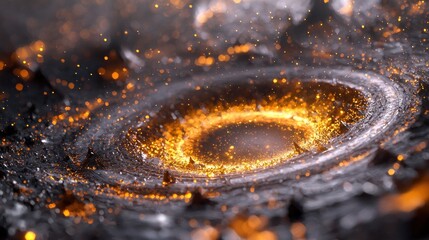 Abstract depiction of glowing particles in a circular formation.