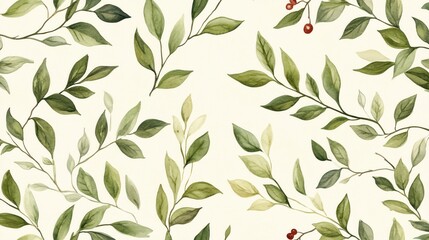 Elegant Watercolor Greenery Botanical Leaf Pattern Design