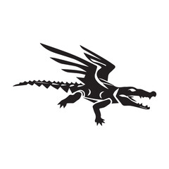 Obraz premium Creative Minimal Geometric Flying Crocodile Logo Design Silhouette Vector Illustration