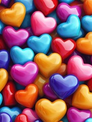 Obraz premium Colorful love heart pattern illustration. Diverse hearts background print. Valentine's day holiday backdrop texture