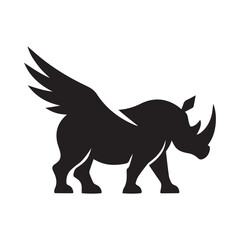 Fototapeta premium Creative Minimal Winged Geometric Rhino Logo Design Silhouette Vector Illustration