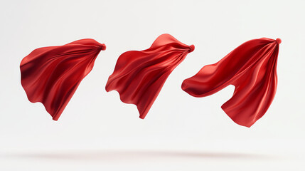 Three flowing style red cape hero isolated on white background . with clipping path . 3D rendering .
