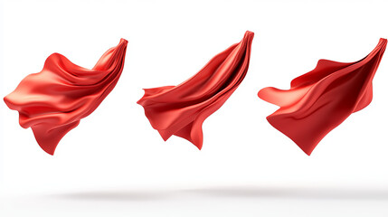 Three flowing style red cape hero isolated on white background . with clipping path . 3D rendering .