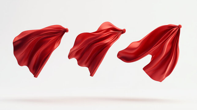 Three flowing style red cape hero isolated on white background . with clipping path . 3D rendering .