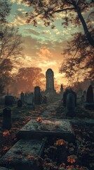 Sunset Cemetery: A Tranquil Autumn Evening