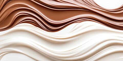 Wavy Layers of Milk and Dark Chocolate. Smooth and Creamy Texture Creating Artistic Backdrop. Perfect for Confectionery Branding, Food Advertising, and Packaging Design. AI generated