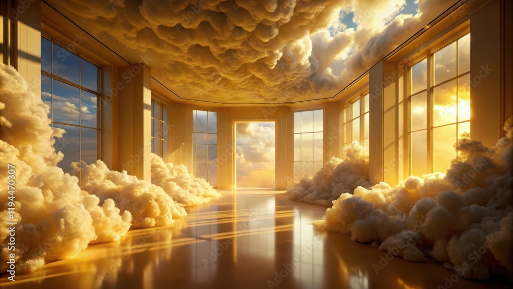 Poster A room with a view of a cloudy sky, the clouds seem to spill in through the windows and engulf the space.