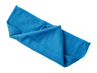 A blue towel is folded into a small square