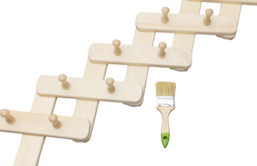 A wooden ladder with a white paint brush on it