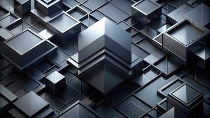 Obraz premium Abstract Geometric Composition Featuring a Stack of Metallic Cubes with Sharp Edges and Reflective Surfaces