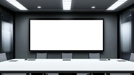 Modern Conference Room with Blank Presentation Screen in Sleek Office Setting