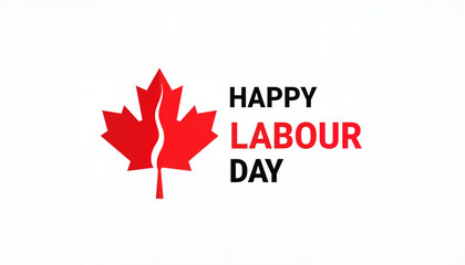 Bold Labour Day design featuring red maple leaf on white background, celebration