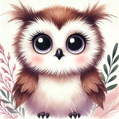Fototapeta premium Cute and playful owl with large eyes and fluffy feathers, exuding charm