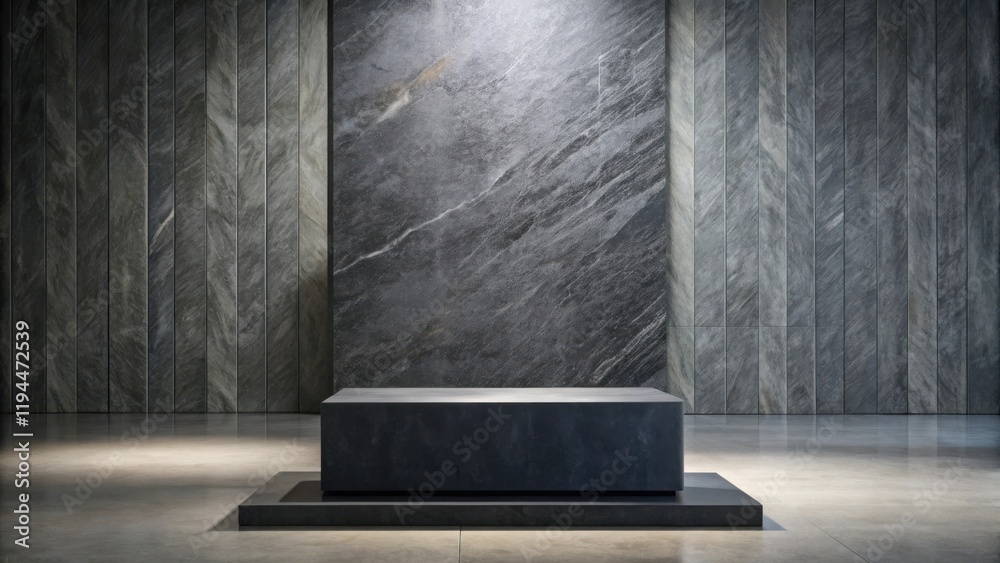 Aufkleber A minimalist platform in front of a gray stone wall with a single spotlight shining down