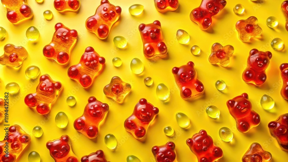 Poster gummy bear pattern a playful and colorful arrangement of vibrant red and yellow gummy bears scattere