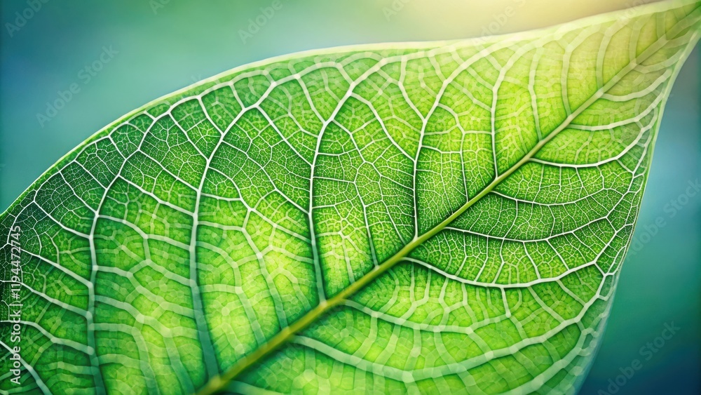 Poster close-up of a leaf's intricate network of veins, revealing the delicate structure of nature's design