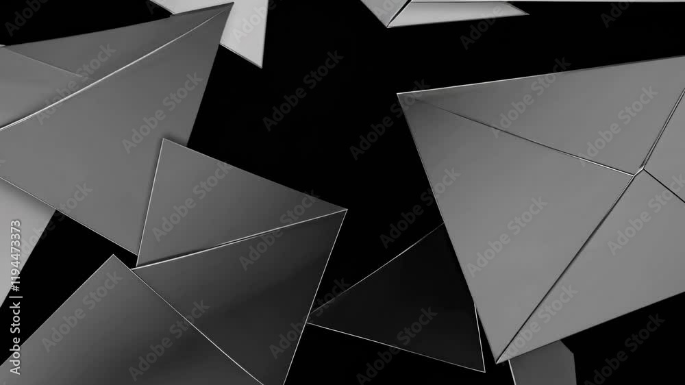Poster dynamic shapes and movements of reflective triangular forms in abstract design