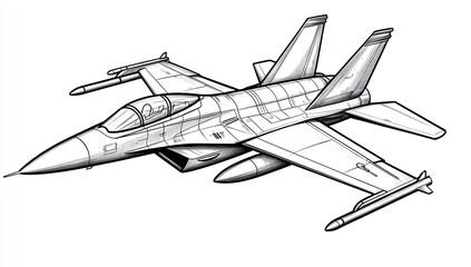 F-20 fighter jet, a simple vector illustration with solid black lines on a white background