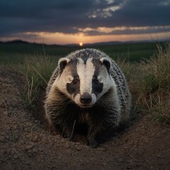 Expressive portrait badger. Animal. Close-up captures character and personality. Ideal for nature lovers, pets and wildlife.