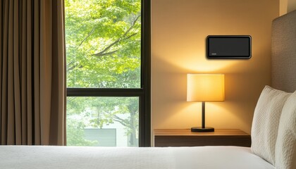Modern Bedroom Interior Featuring A Nightstand And Window