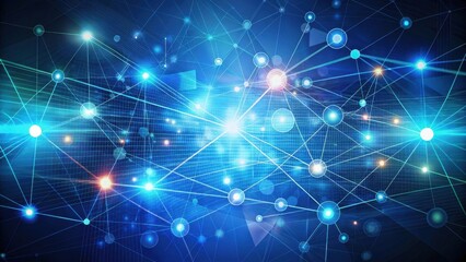 A vibrant digital network with glowing nodes and connections, illustrating the concept of technology and data flow in a futuristic setting.