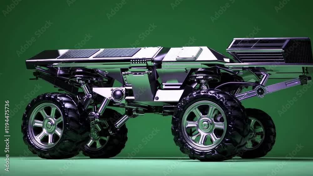 Fototapete exploring an advanced robotic rover designed for extraterrestrial missions on a green backdrop