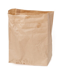 A brown paper bag is sitting on a white background