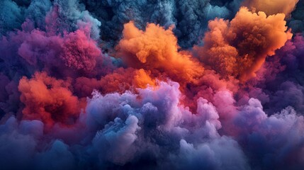 Colorful Abstract Smoke Clouds in Motion - Vibrant Atmospheric Art in Orange and Blue Hues