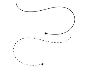 Curved Solid and Dashed Arrow Path. Pointing Arrow. Vector Illustration