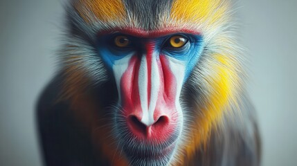 Fototapeta premium Vibrant portrait of a mandrill with colorful facial markings