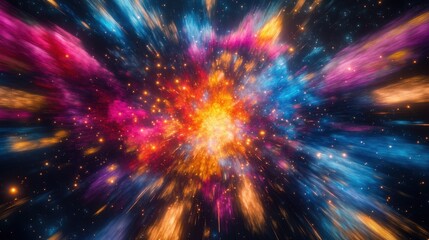 Vibrant cosmic explosion in outer space with fiery colors swirling amidst stars