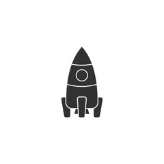 Silhouette Cartoon Rocket Ship Isolated on White Background