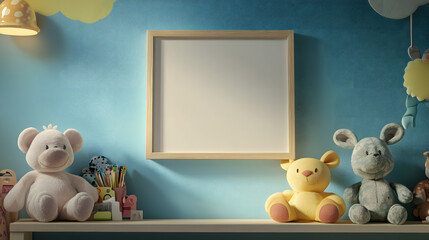 Playful toy shelf with vibrant lighting and colorful decor.