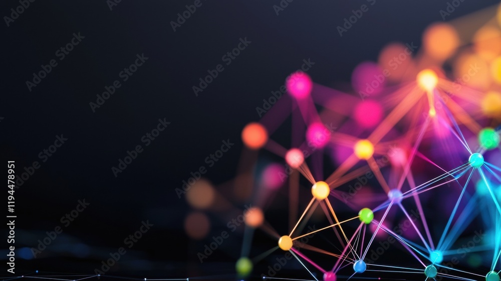 Poster abstract representation of digital connections with colorful lines intertwining and forming a comple