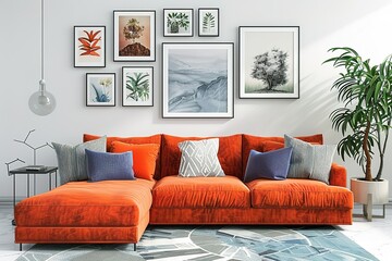 modern conceptual Luxury Creating a stylish gallery wall contemporary bright stylish interior . 3D rendering