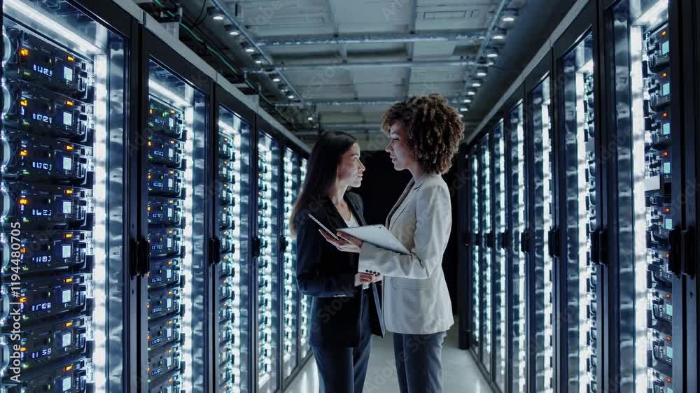 Aufkleber women collaborating in a data center reviewing server configurations and technology solutions