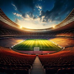 Obraz premium stadium field with blue sky, soccer background