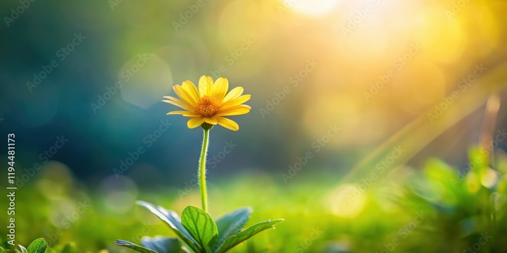 Aufkleber a single yellow flower stands tall against a soft backdrop of out-of-focus greenery, illuminated by 