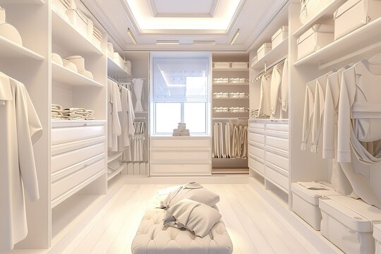 modern conceptual Luxury Designing a beautiful and functional walk-in closet contemporary bright stylish interior . 3D rendering