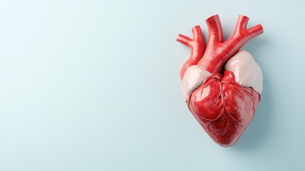 Human Heart Anatomy, Detailed 3D Model on Light Blue Background