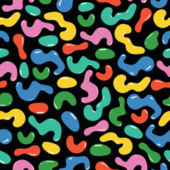 Organic bubble shape seamless pattern. Liquid blob background in retro y2k style. Trendy abstract fluid elements. Geometric wavy bubbles forms. Flat Isolated vector illustrations.