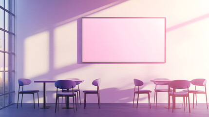 Cafe with soft purple tones and a contemporary design.