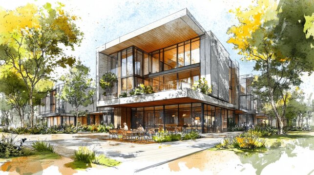 Modern Architectural Design: A Luxurious Residential Complex Nestled in Lush Greenery