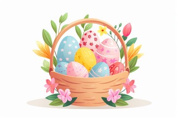 Basket egg cartoon easter.