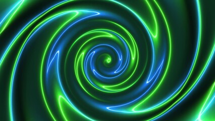 Blue green neon glowing twirl background