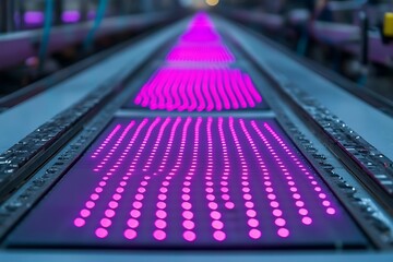Pink LED lights illuminate a futuristic pathway