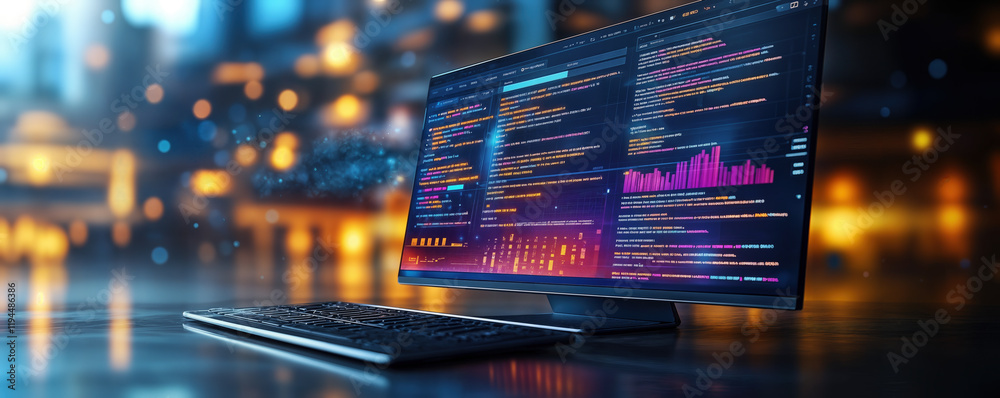 Poster modern seo data analytics and search engine optimization on computer screen