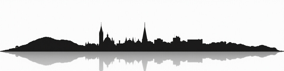 Fototapeta premium Silhouette of a city skyline reflected on water